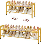 FAVOOSTY 2-Tier Expandable Shoe Rack, Adjustable Shoe Shelf Storage Organizer Space Saving Metal Free Standing Shoe Rack for 