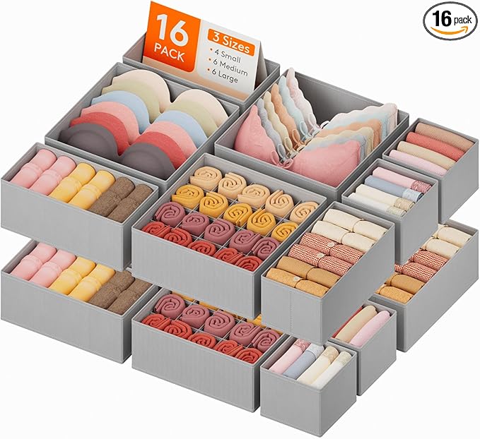 Lifewit Underwear Drawer Organizer for Closet 16 Pack, 3 Sizes Dresser Organizer Dividers, Deep Fabric Foldable Drawer Storag