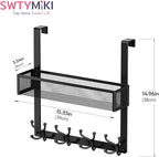 SWTYMIKI Over The Door Hook with 16 Hooks & Mesh Baskets - Heavy Duty Over The Door Organizer Hanger for Towels, Coats, Cloth