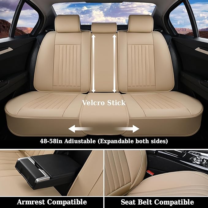 Coverado Front and Back Seat Covers for Cars, Automotive Seat Covers for Trucks, Nappa Leather Car Seat Covers, 5 Seats Water