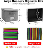 File Organizer Boxes with Lid, Linen Hanging File Storage Boxes with Handle, Collapsible Document Filling Boxes for Letter/Le