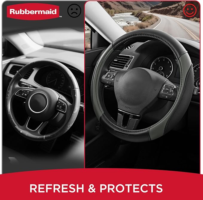 Rubbermaid Steering Wheel Cover – Universal Fit 14.5"–15" Steering Wheel Cover, Anti-Slip Grip, Breathable Leather, All-Seaso