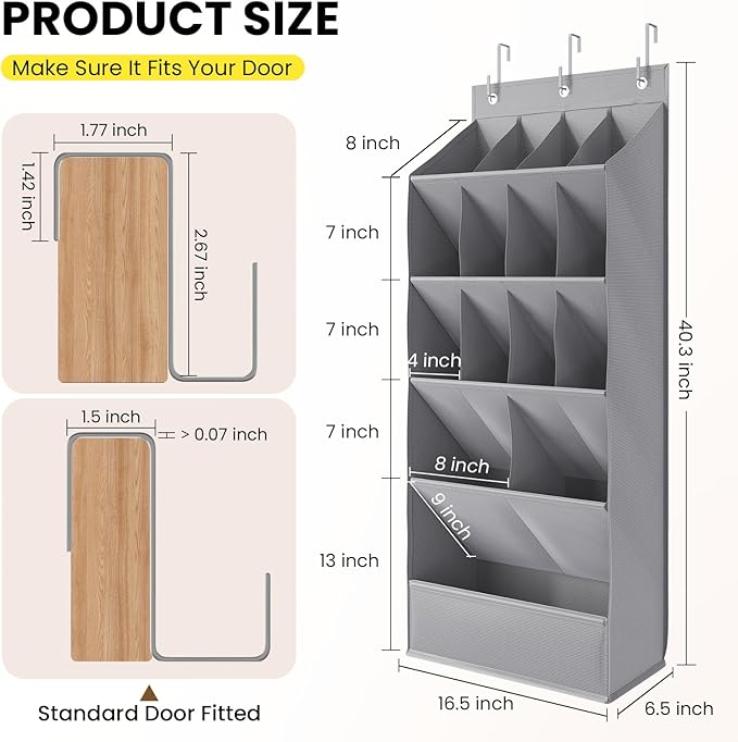 15 Pockets Over the Door Shoe Organizer, Shoe Rack for Closet Door with Large Breathable Pockets, Hanging Shoes Rack for Boot