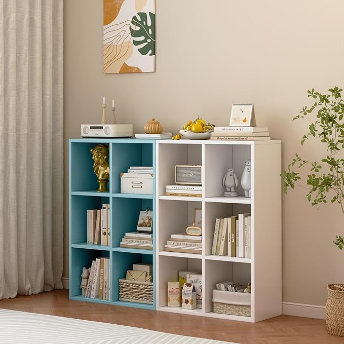 OSCHF 6-Cube Storage Shelf Bookcase - Wooden 3-Tier Floor Standing Open Bookshelf for Home and Office, Display Cabinet, Light