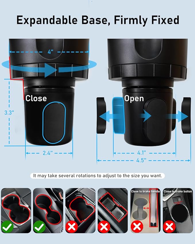 Belinous Car Cup Holder Expander with Phone Holder, 2 in 1 Car Phone Mount & Cup Holder Adapter with Adjustable 360° Rotation Gooseneck, U-shaped Handle Slot, Fits for iPhone, Samsung, Drinking Bottle