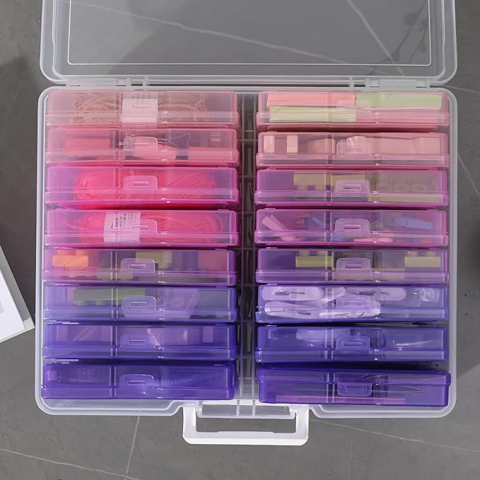 novelinks Transparent 4" x 6" Photo Cases and Clear Craft Keeper with Handle, 16 Inner Photo Organizers & Photo Storage Box, 