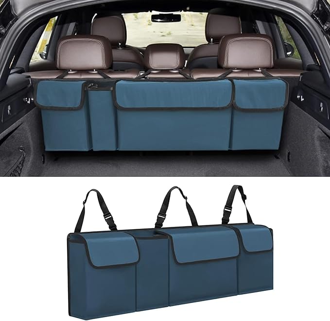 Car Trunk Organizer, Backseat Hanging Large Storage with Adjustable Straps,Waterproof PVC Collapsible Cargo Bag, Car Interior