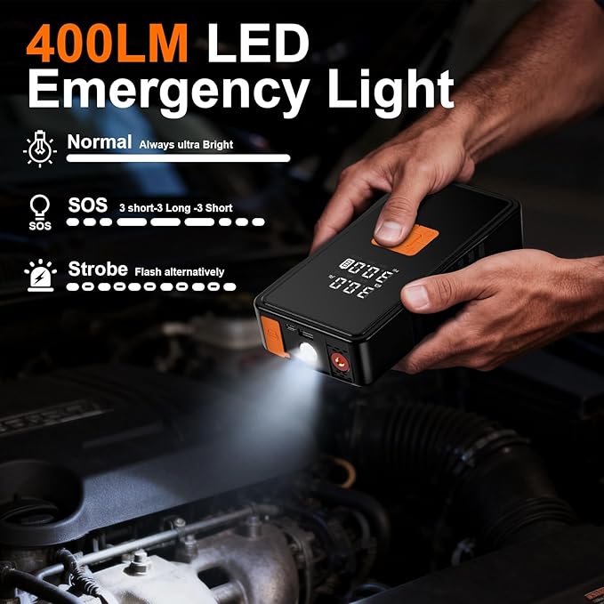 Preciva 8000mAh Jump Starter - 8000A Peak Car Battery Charger with Smart Air Compressor (150PSI), Tire Repair Kit, Power