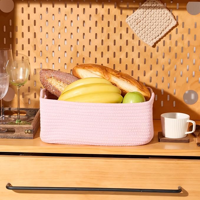 MiniArk Small Storage Baskets for Organizing | Closet Organizer Bins | Shelf Toy Basket | Woven Rope Baskets | Cube Decorativ