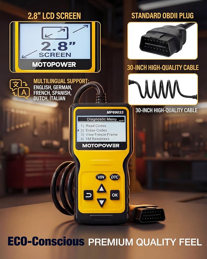MOTOPOWER MP69033 Car OBD2 Scanner Code Reader Engine Fault Scanner CAN Diagnostic Scan Tool for All OBD II Protocol Cars Since