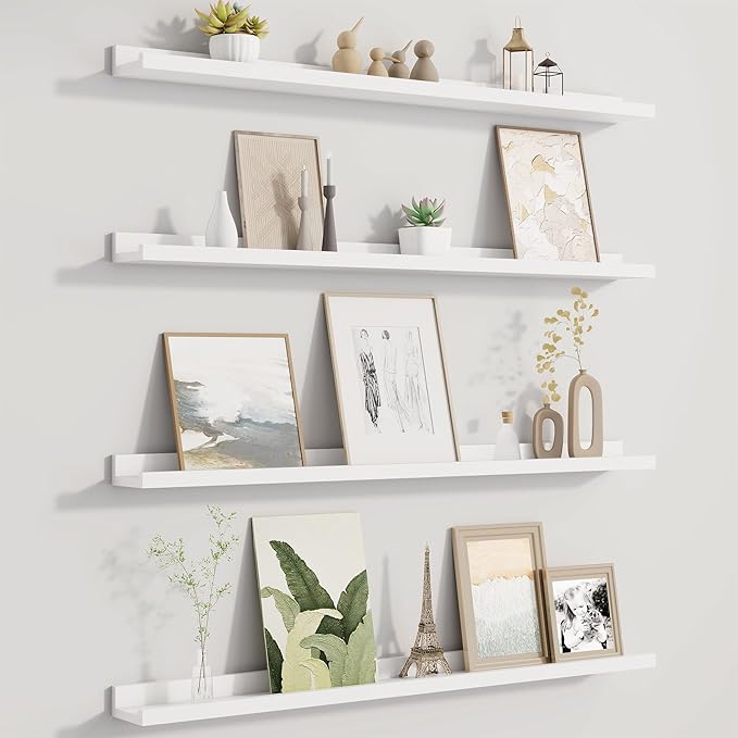 Fun Memories Picture Ledge Shelf for Wall, Floating Shelves Set of 4, 36 Inch Long Nursery Book Shelves for Toys Storage, Kid