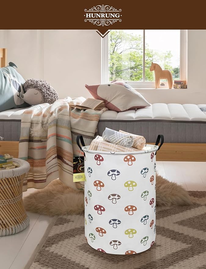 HUNRUNG Laundry Hamper,Large Canvas Fabric Lightweight Storage Basket Toy Organizer Dirty Clothes Collapsible Waterproof for 