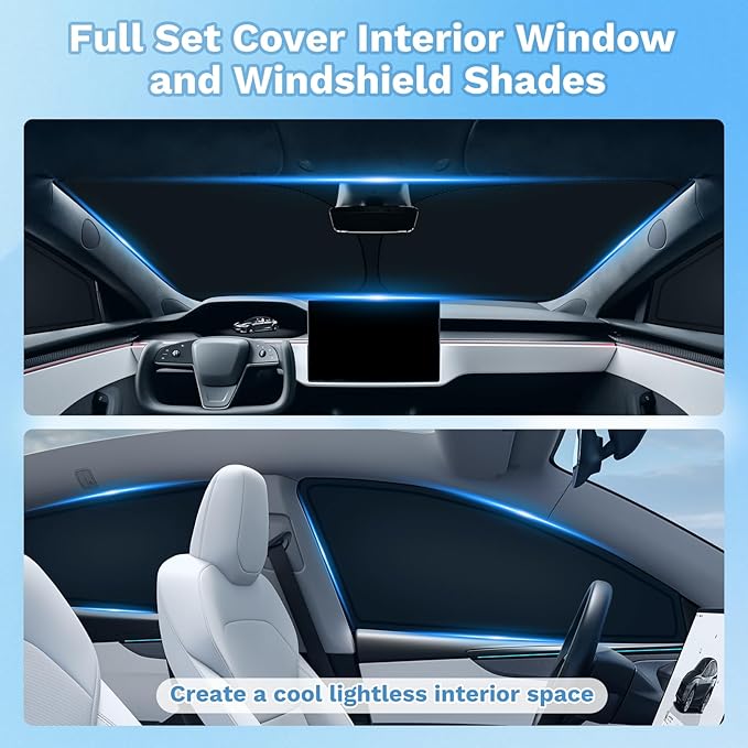 KUST Car Window Shades for Tesla Model 3 Highland 2024-2025 2026 Windshield Sun Shade Side Window Cover UV Block Privacy Protection Accessories for Camping Blackout Rear Back Full Set 8PCS