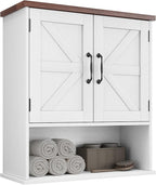 Bathroom Wall Cabinet with Barn Doors, Wall Mounted Bathroom Cabinet, Farmhouse Style, Adjustable Shelf, Wall Mounted Medicin