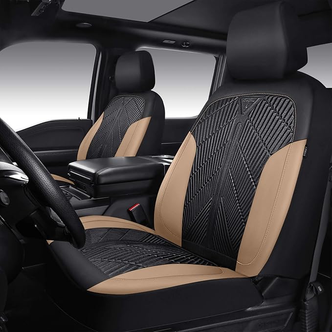 CAR PASS Waterproof Black Beige Car Seat Covers Front Seat Covers Neoprene Wetsuit,All-Weather Non-Slip Durable,Universal Fit