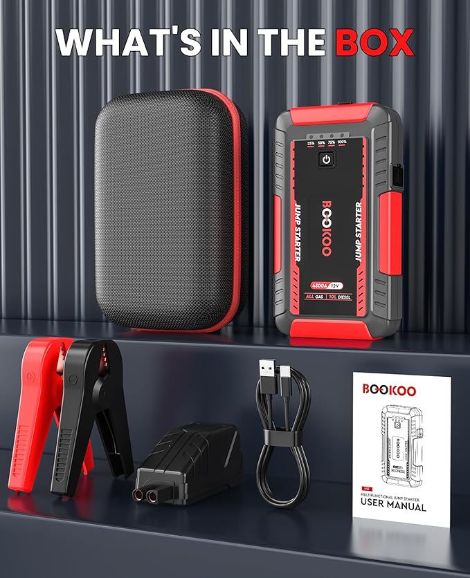 BOOKOO Portable Car Jump Starter, 4500A Jump Start Battery Pack up to 10.0L Gas/8.0L Diesel Engines, 12V Car Battery Jump