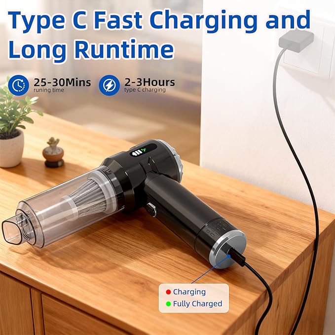 Sycoodeal Handheld Car Vacuum Cleaner, 25000PA Strong Cyclonic Suction Portable Mini Vacuum Cordless with Digital Display Lig