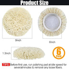 6 PCS Wool Buffing Polishing Pads - 6 Inch Natural Wool Cutting Pads With Hook and Loop Backing, Compound & Polishing for Automotive Car Boats Glass Furniture Body Repair