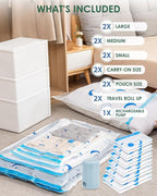 Vacuum Storage Bags with Electric Pump, 12 Pack Vacuum Sealed Bag with 1500mAh Rechargeable Battery for Clothes, Blanket, Duv