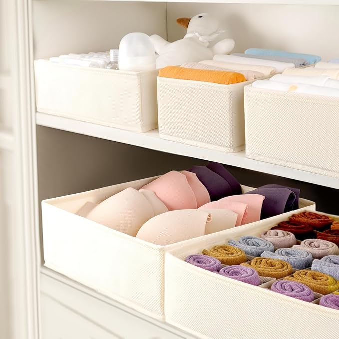 Criusia Underwear Sock Drawer Organizer Dividers 8 Set, Foldable Dresser Closet Organizers and Storage Bins for Baby Clothing