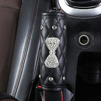 HYL World 1PCS Leather Bow Handbrake Cover with Sparkling Bling Rhinestones Decor,Black