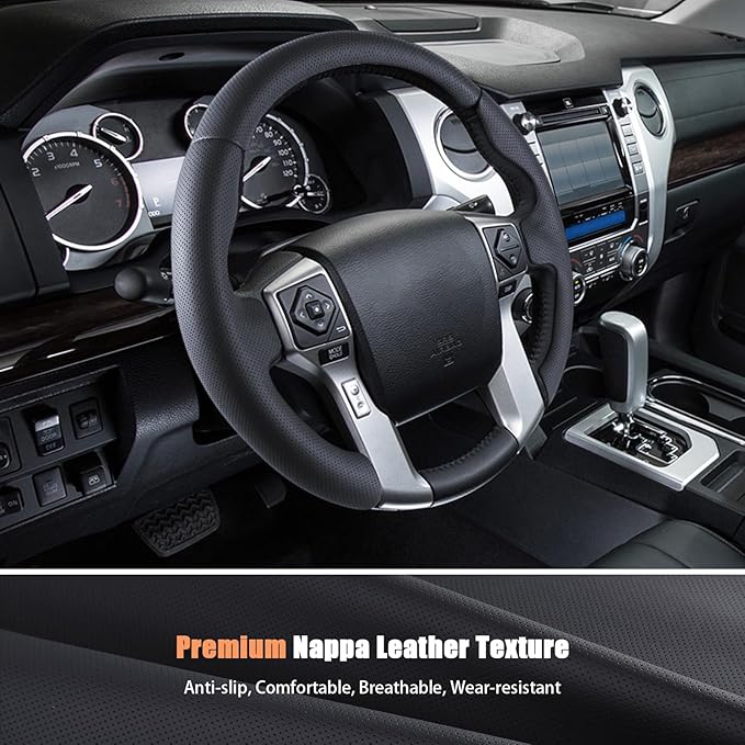 Aimato Customized Steering Wheel Cover for Toyota Tacoma 2012-2023/4Runner 2010-2024/Tundra 2014-2021/Sequoia 2014-2022 Thin,Anti-Slip,Scratch-Resistant Exclusive Car Accessory for Toyota