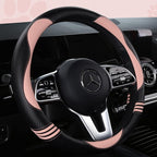 HighnessHwoo Car Steering Wheel Covers for Women Girl Padded Carbon Fiber PU Leather Cute Cartoon Auto Interior Accessories f