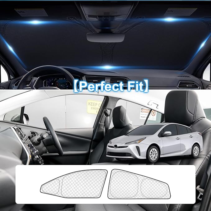 KMF 6pcs Sun Shades for Toyota Prius Hatchback 2016-2022 Accessories (Not for Prius C or V),Full Car Window Covers Sunshade for Windshield Side Rear, UV Block and Privacy Blackout for Camping