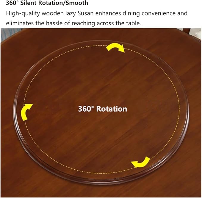 24" Large Wooden Lazy Susan Turntable, Round Rotating Wooden Serving Tray 360° Silent Smooth Rotating Round Serving Tray for 