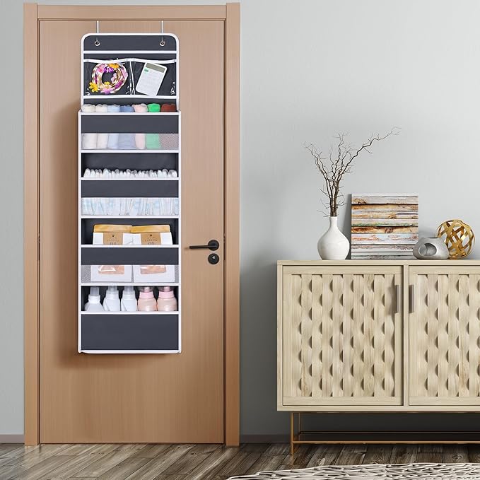 Univivi Over The Door Organizer with 6 Side Mesh Pockets, 5 Shelf Door Hanging Organizer Large Capacity Door Storage for Clos