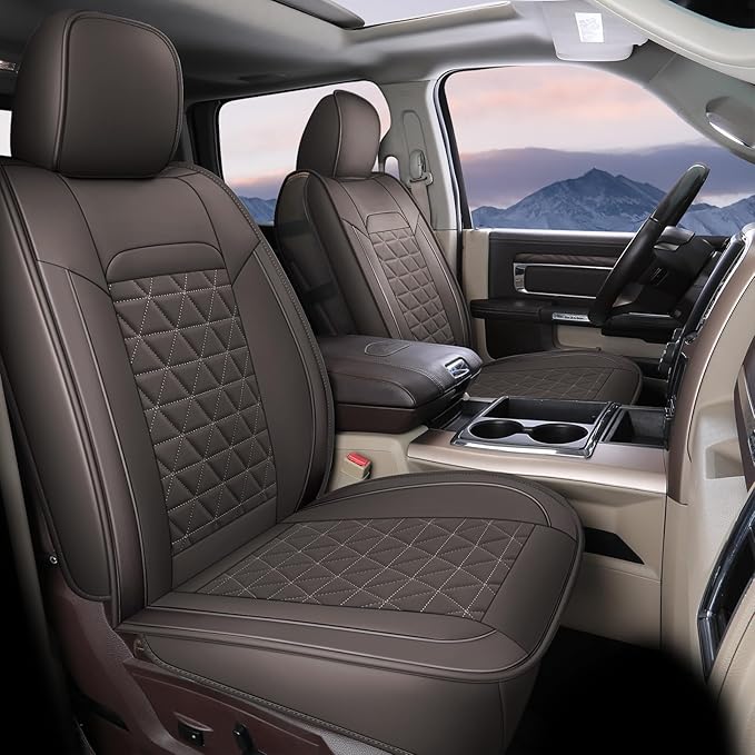 Coverado Car Seat Covers Compatible with Dodge Ram 2002-2026 1500 2500 3500 Pickup Limited Laramie Big Horn Waterproof Leathe
