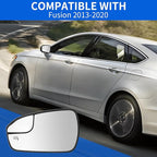 JINCHEN Driver Side Mirror Glass for 2013 2014 2015 2016 2017 2018 2019 2020 Fusion, Heated Mirror Glass With Backing Plate DS7Z17K707F