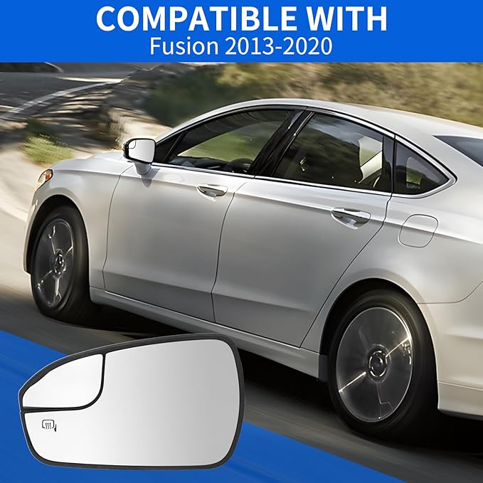 JINCHEN Driver Side Mirror Glass for 2013 2014 2015 2016 2017 2018 2019 2020 Fusion, Heated Mirror Glass With Backing Plate DS7Z17K707F
