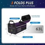 63L Car Trunk Organizer for SUVs & Small/Midsize Cars - Fluorescent Design, Waterproof, Collapsible with Adjustable Straps (Pu