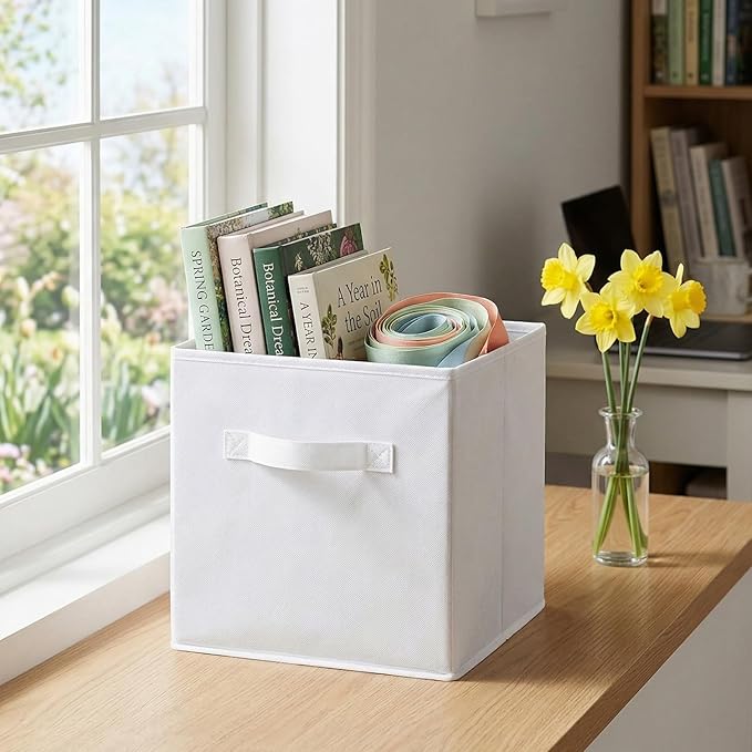 ShellKingdom Storage Bins, Foldable Fabric Storage Cubes and Cloth Organizer Drawer for Closet and Toys, 2 Pack (White)
