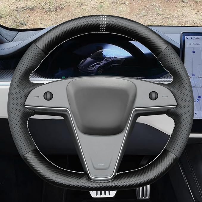 MEWANT Hand Stitched Tesla Model S(O-Shaped) Steering Wheel Cover Wrap for Tesla Model S 2021-2023 / Model X 2021-2023 Steering Wheel Accessories