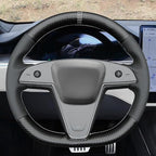 MEWANT Hand Stitched Tesla Model S(O-Shaped) Steering Wheel Cover Wrap for Tesla Model S 2021-2023 / Model X 2021-2023 Steering Wheel Accessories