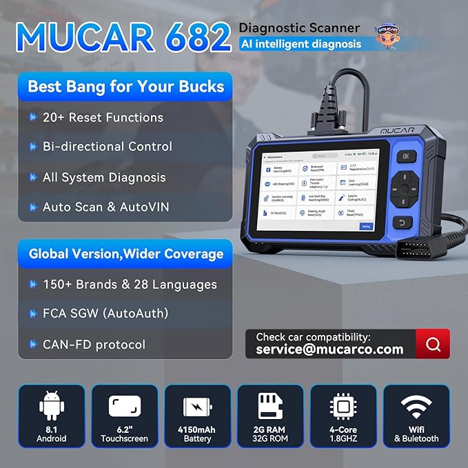 OBD2 Scanner, MUCAR 682 AI-Assisted Car Diagnostic Tool, Automotive Bidirectional Scan Tool, FULL Systems Car Diagnostic