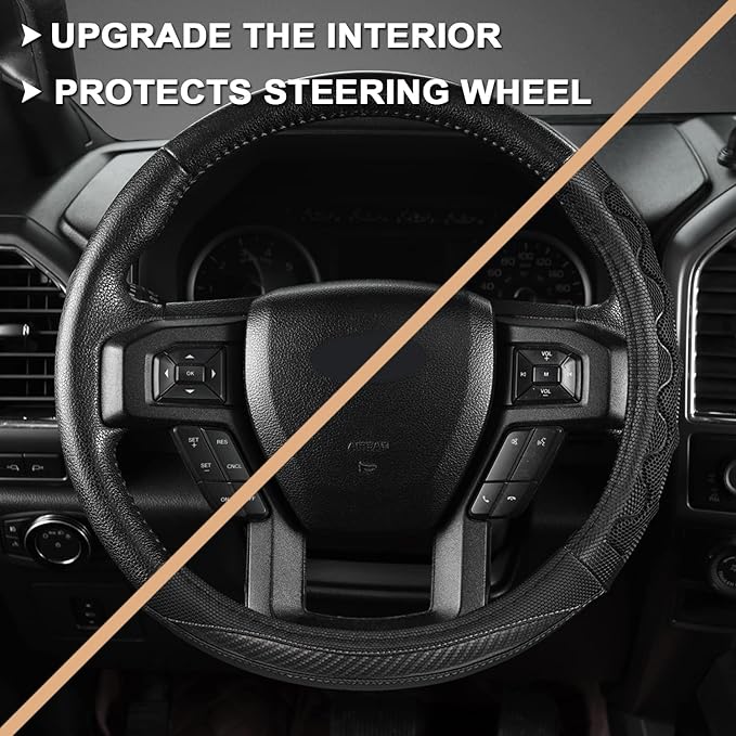 GIANT PANDA Car Steering Wheel Cover for Ford F150 F250 F350 Expedition 15.5-16 inches - Gray