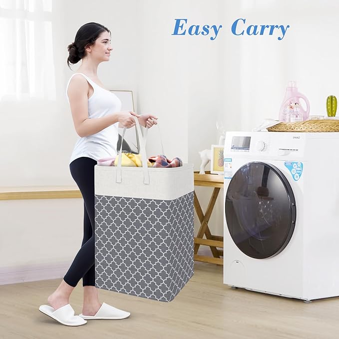 BlissTotes 3-Pack Laundry Basket, Freestanding＆Waterproof Laundry Hamper, Collapsible Tall Clothes Hamper with Easy Carry Han