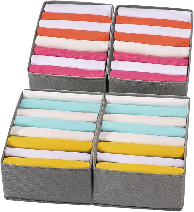 Coorganisers4 Packs T-shirt Drawer Organizers for Clothing,8 Grids Compartment Wardrobe Storage Box, Clothes Organizer for Fo