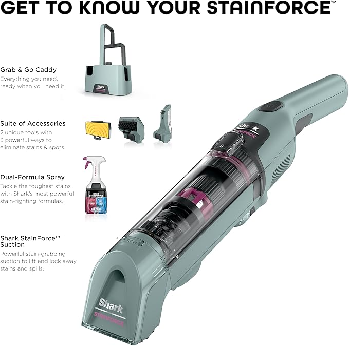 Shark StainForce Cordless Portable Spot, Stain, & Odor Remover System for Carpets, Area Rugs, Upholstery, Stairs, with Storag