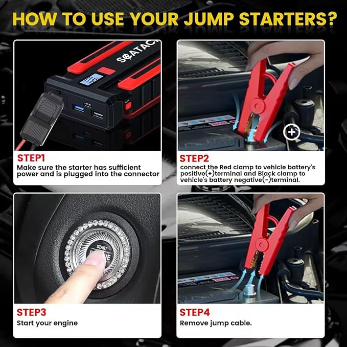 Scatach 4000A Car Battery Jump Starter, 12V Jump Starter Battery Pack (up to 10.0L Gasoline and 8.0L Diesel Engine),