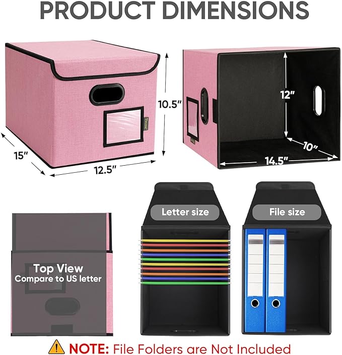 BALEINE File Organizer Box with Lid, Collapsible File Folder Organizer with Plastic Slide, Hanging File Folder Box for Office
