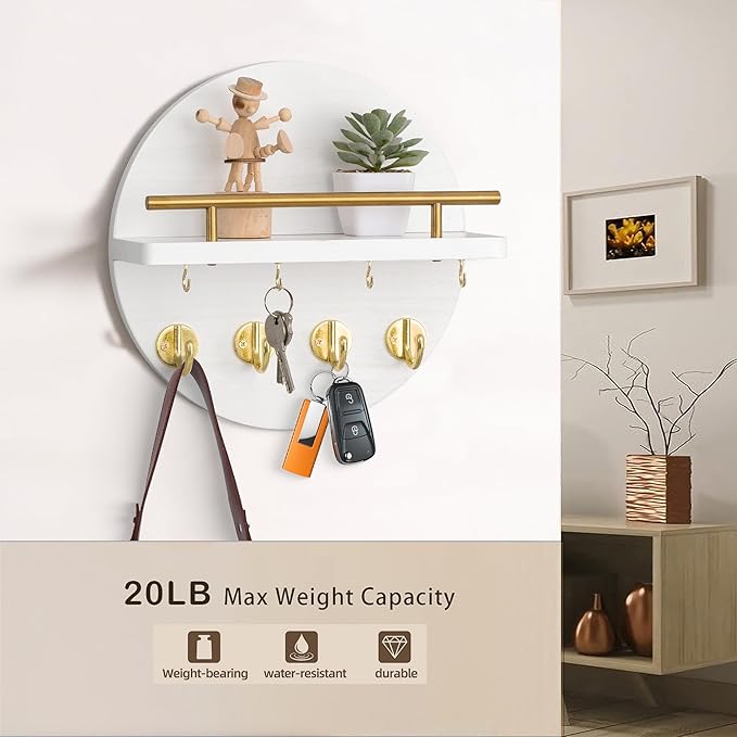 dreampossible Key Holder Wall Mount - 10.2 Inch Decorative Key Rack and Mail Organizer with 8 Key Hooks - Wooden Key Hanger w