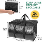 BALEINE 2-Pack Oversized Moving Bags with Reinforced Handles, Heavy-Duty Storage Tote for Clothes, Moving Supplies (Black, 2-