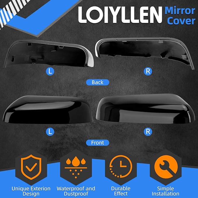 Driver & Passenger Side Mirror Cover Replacement for Ford Explorer 2016 2017 2018 2019 - Left & Right Side Mirror Covers, Rear View Mirror Cap Accessories Black