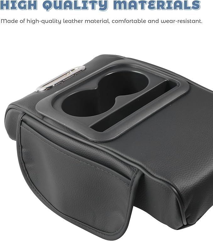 Car Armrest Storage Box,Car Accessories Console Organizers and Storage,Universal Waterproof Leather Console Cover with Cup Holder and Phone Holder,Suitable for Most Cars (Normal, Black)