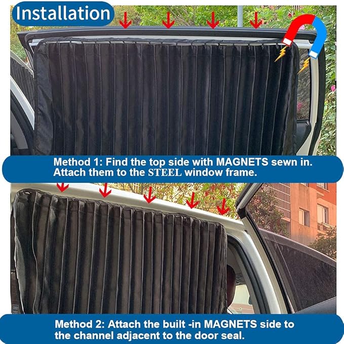 Ovege Car Window Shades 4pcs - Side Window Sun Shades, Silky UV Protection Privacy Baby Suction Magnetic (Black-Opaque, Front&Back 4pcs)