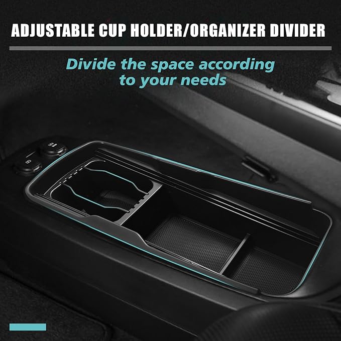 BestEvMod Armrest Organizer&Lower Center Console Compatible with 2025 2022-2024 Kia EV6 Accessories Slide Cover Organizer Adjustable Cup Holder 2PCS with PVC Trim (Console+Slide Cover Lower)